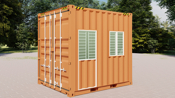 The 10-foot container office is used for protection.